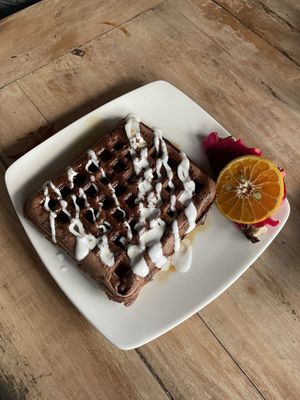 chocolate waffle  at Vegan Soul Kitchen in Penida Island