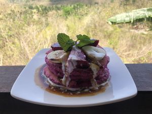 Tropical pancakes   at Vegan Soul Kitchen in Penida Island