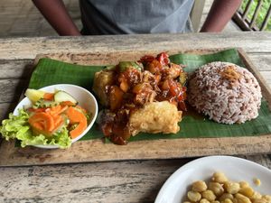 Fried Tofu mit extra Chickpeas  at Vegan Soul Kitchen in Penida Island