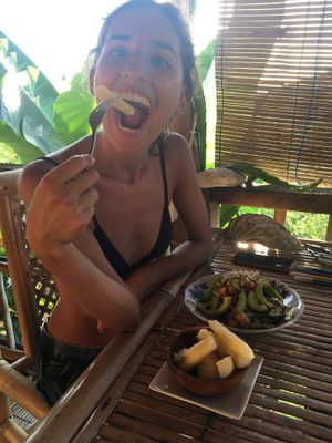 Quinoa avicado salad and cassava at Vegan Soul Kitchen in Penida Island