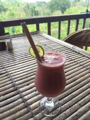 Strawberry mint smoothie  at Vegan Soul Kitchen in Penida Island