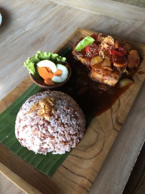 Tofu with rice at Vegan Soul Kitchen in Penida Island