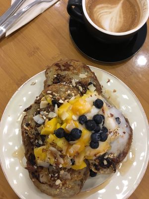 French Toast with mango and coconut and Coffee  at Graze in Shanghai