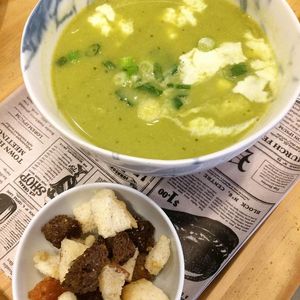 Soup and homemade croutons at Living in Geel
