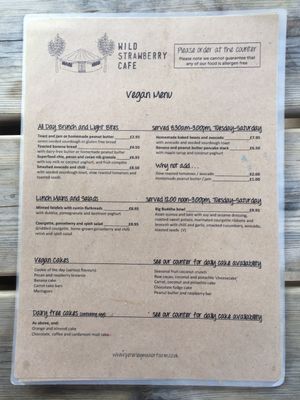 Vegan menu as of End of July - the mix up their menu pretty frequently at Wild Strawberry Cafe in Great Missenden