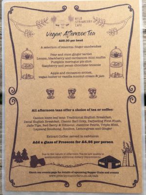 Their new VEGAN afternoon tea menu! at Wild Strawberry Cafe in Great Missenden