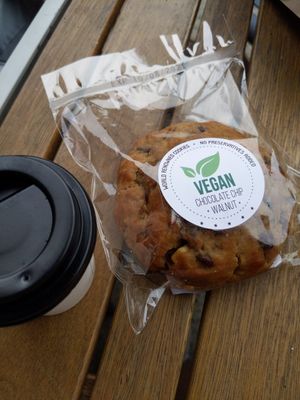 Macchiato and cookie at Terra Cafe in Easton