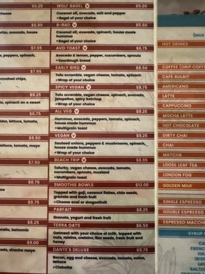 Menu, many options   at Terra Cafe in Easton
