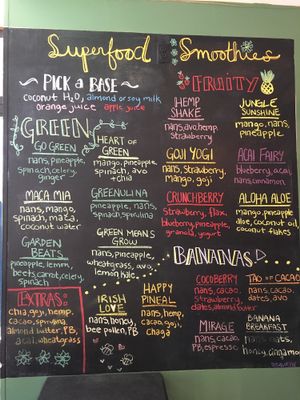 Smoothie menu at Terra Cafe in Easton