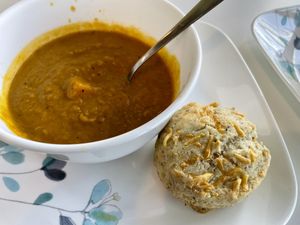 Soup and cheesy biscuit   at Carina's Bakery in Beaverton