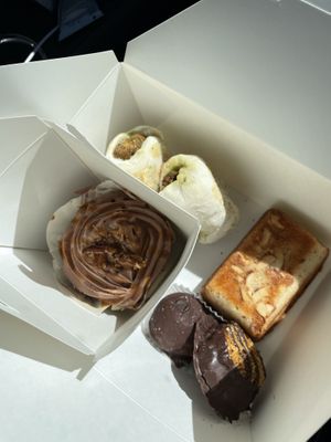 german chocolate cupcake, sausage roll, coconut chocolate cookie, chocolate ball  at Carina's Bakery in Beaverton