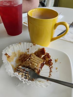 Cinnamon roll, and coconut hot chocolate. at Carina's Bakery in Beaverton