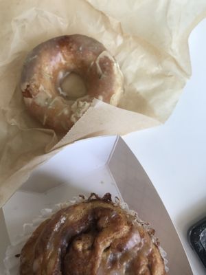 Lemon rosemary donut and a cinnamon roll at Carina's Bakery in Beaverton