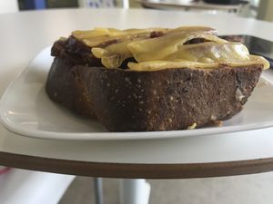 Savory thick toast with cheese and jam at Carina's Bakery in Beaverton