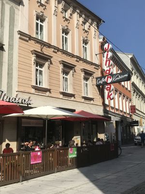 Some limited seating outside during fine weather.  at Konditorei Jindrak in Linz