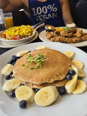 Pancakes, skillet, seitan wings 💯🔥😋 at Colonial Diner in Woodbury