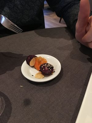 Starter. Carrot caviar andbeetroot at Hotel the White Horse in Etten-leur