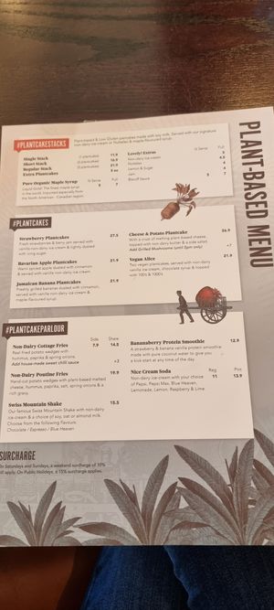 Vegan menu as at 5 July 2025 at The Pancake Parlour in Maribyrnong