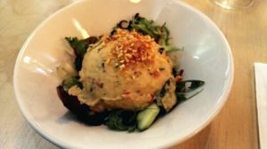 pate de garbanzo con ensalada de kale y kikos  at Bon Lloc in Mallorca
