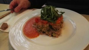pastel de cous cous y berenjena at Bon Lloc in Mallorca