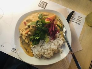 The delicious Thai curry, so good! at Bon Lloc in Mallorca