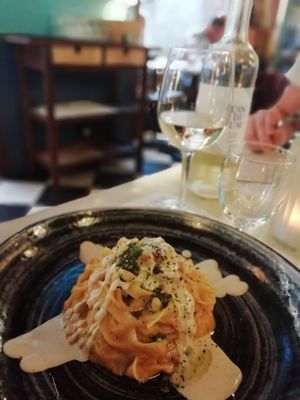 Tagliatelle carbonara at Bon Lloc in Mallorca