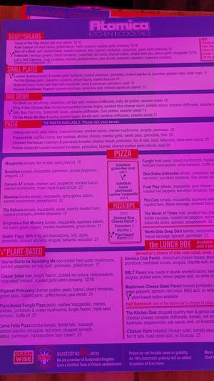Full menu at Atomica in Kingston