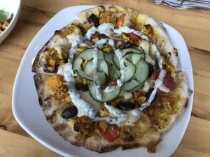 Cauliflower shawarma pizza with cashew mozza at Atomica in Kingston