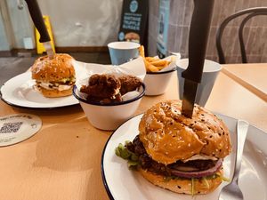 Burger + Cauliflower wings  at Soul Burger in Newtown