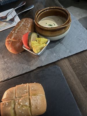 Fondue with both gluten bread for my husband and gf for me  at Fancy Radish in Washington