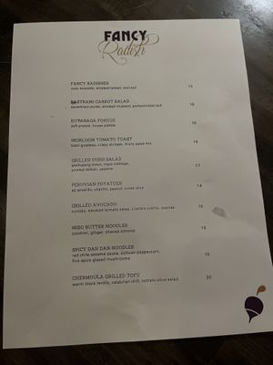 Dinner menu   at Fancy Radish in Washington