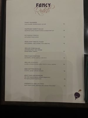 Menu on 9/21/23  at Fancy Radish in Washington
