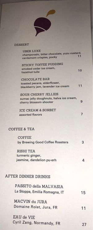 Dessert Menu at Fancy Radish in Washington