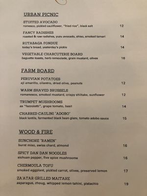 Dinner Menu at Fancy Radish in Washington