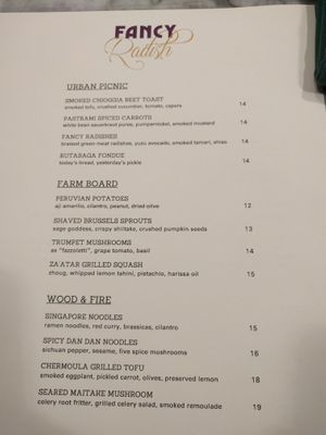Dinner Menu Nov 2019 at Fancy Radish in Washington