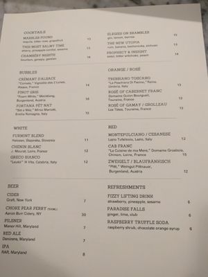 Drinks Menu Nov 2019 at Fancy Radish in Washington