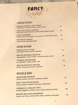 This month’s menu at Fancy Radish in Washington