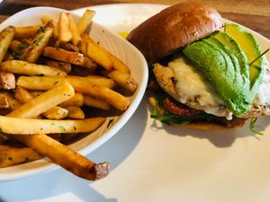 be sure to ask for no aioli, and sub vegan cheese on this sandwich. I got the truffle fries without parmesan at Yard House in Springfield