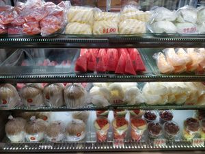 Fresh Coconut, pineapple, rock melons at SF Fruits & Juices - YewTee Point in North Singapore