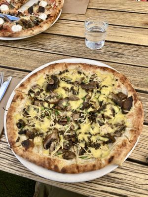 Fun Guy (ie. mushroom lol) pizza made vegan  at Room For A Pony in North Hobart