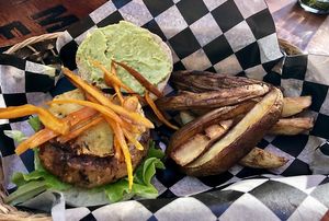 Burger and potatoes at Mi Vegano Favorito in San Jose Del Cabo