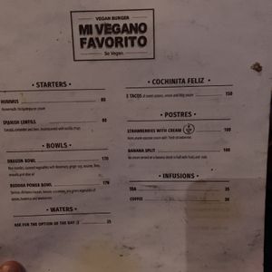 Current menu 12/30/2019 at Mi Vegano Favorito in San Jose Del Cabo