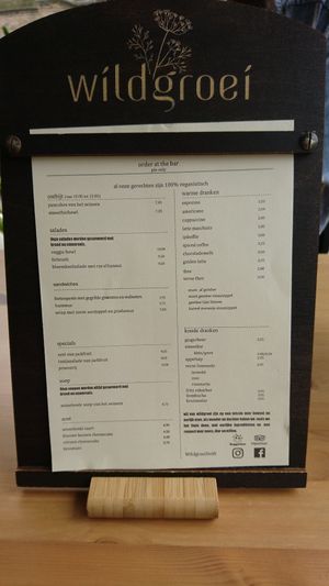 Menu at Wildgroei in Delft