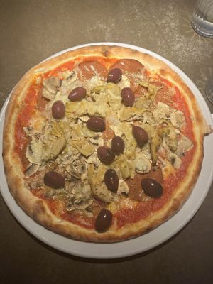 mushroom olives artichokes and fake salamii  at Café Piccolina in Aarhus