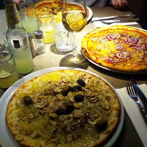 3 different vegan pizzas :) at Café Piccolina in Aarhus