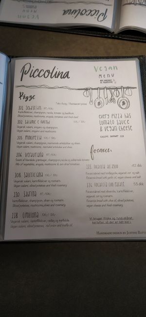 vegan menu at Café Piccolina in Aarhus