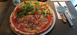 half vegetariana and half cipollona. Great choices!! at Café Piccolina in Aarhus