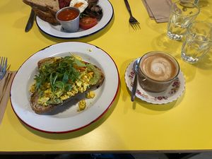 Vegan Aussie and an oat flat white   at Brown & Green - The Triangle in South East London