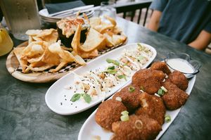 Spinach Dip, Bang Bang Shrimp, Cauliflower Wings  at The Vegan Hippie Chick in Welland