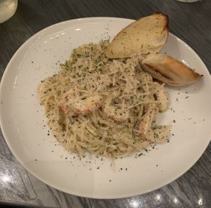 Linguine Alfredo with shrimp  at The Vegan Hippie Chick in Welland